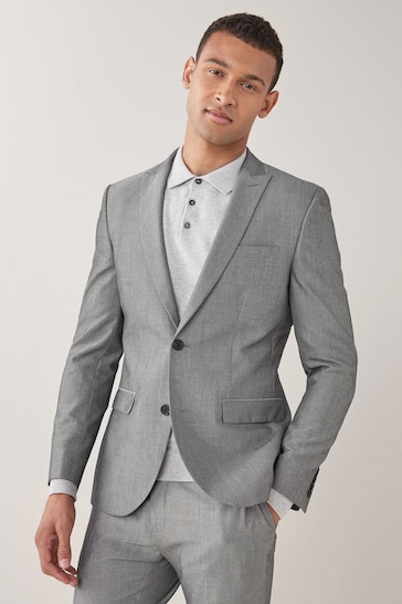 Light Grey Skinny Two Button Suit Jacket
