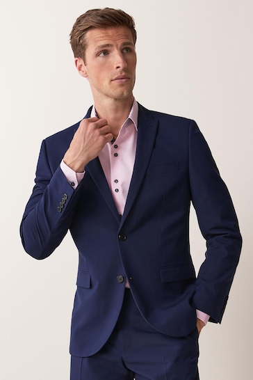 Bright Blue Regular Fit Two Button Suit Jacket