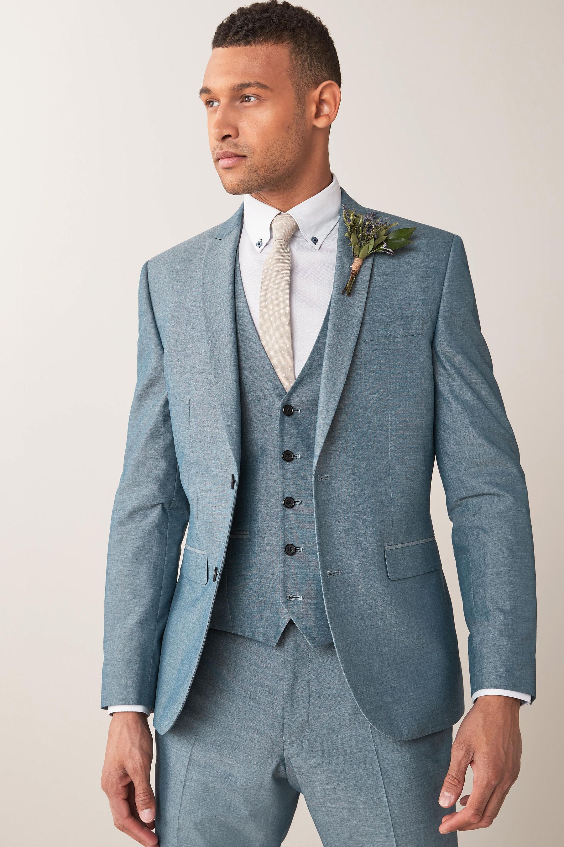 Light Blue Slim Two Button Suit Jacket