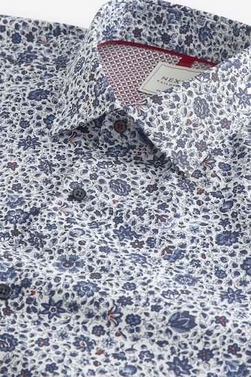 Blue Ditsy Floral Slim Fit Easy Care Printed Shirt