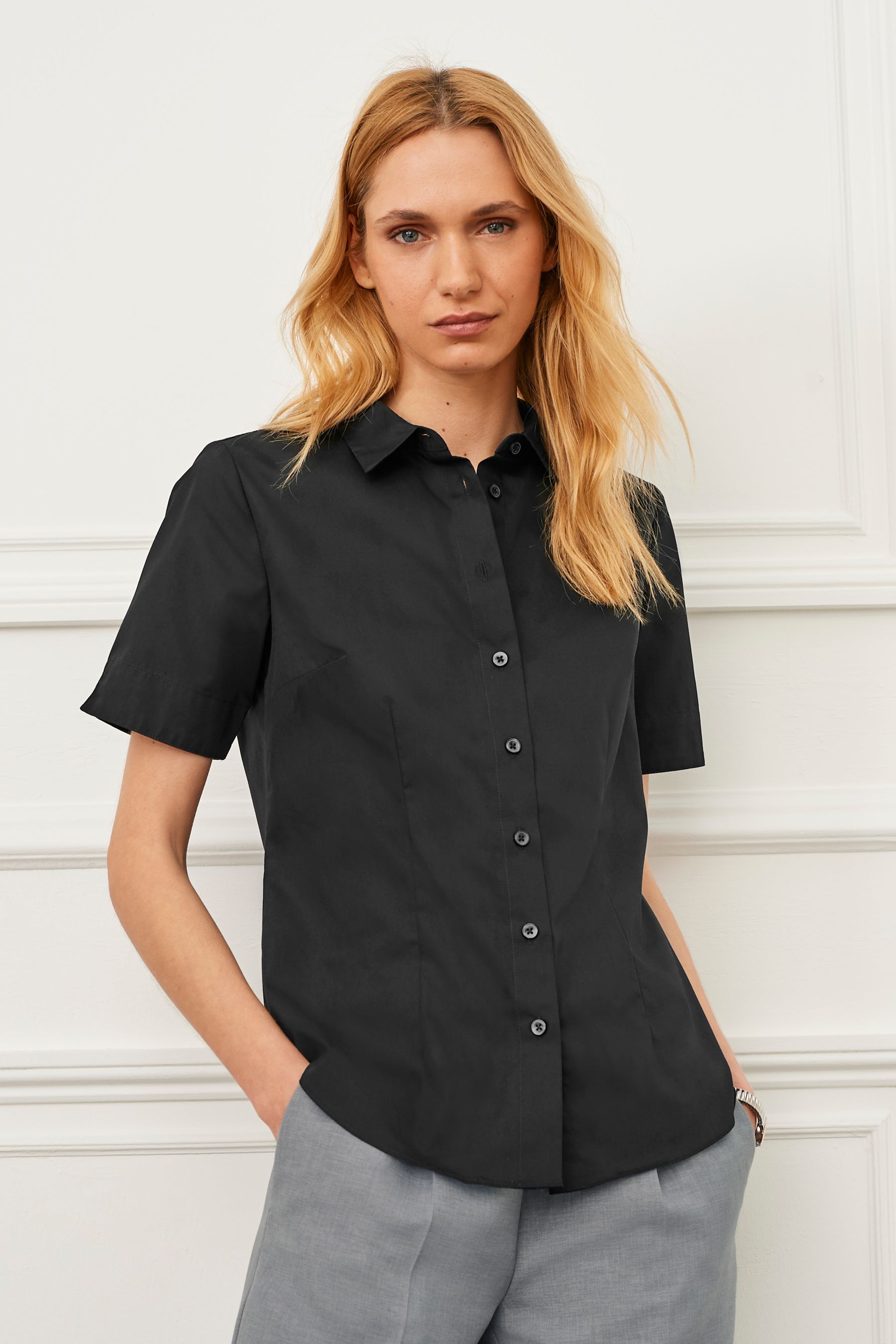 Black short sleeve dress shirt clearance womens