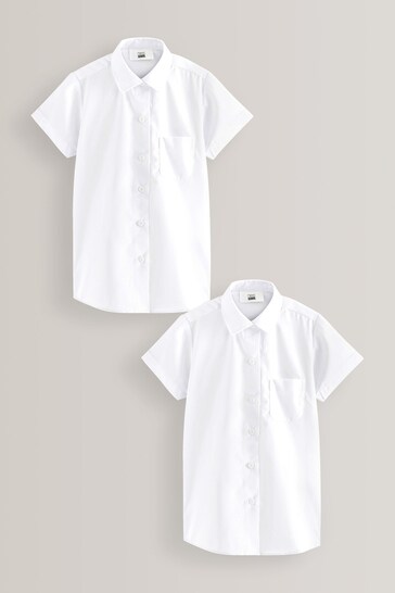 White Slim Fit 2 Pack Short Sleeve School Shirts (3-18yrs)
