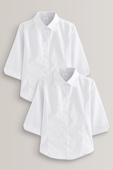 White Regular Fit 2 Pack Three Quarter Sleeve School Blouses (3-17yrs)