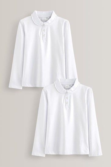 White 2 Pack Cotton Stretch Long Sleeve Pretty School Jersey Tops (3-14yrs)
