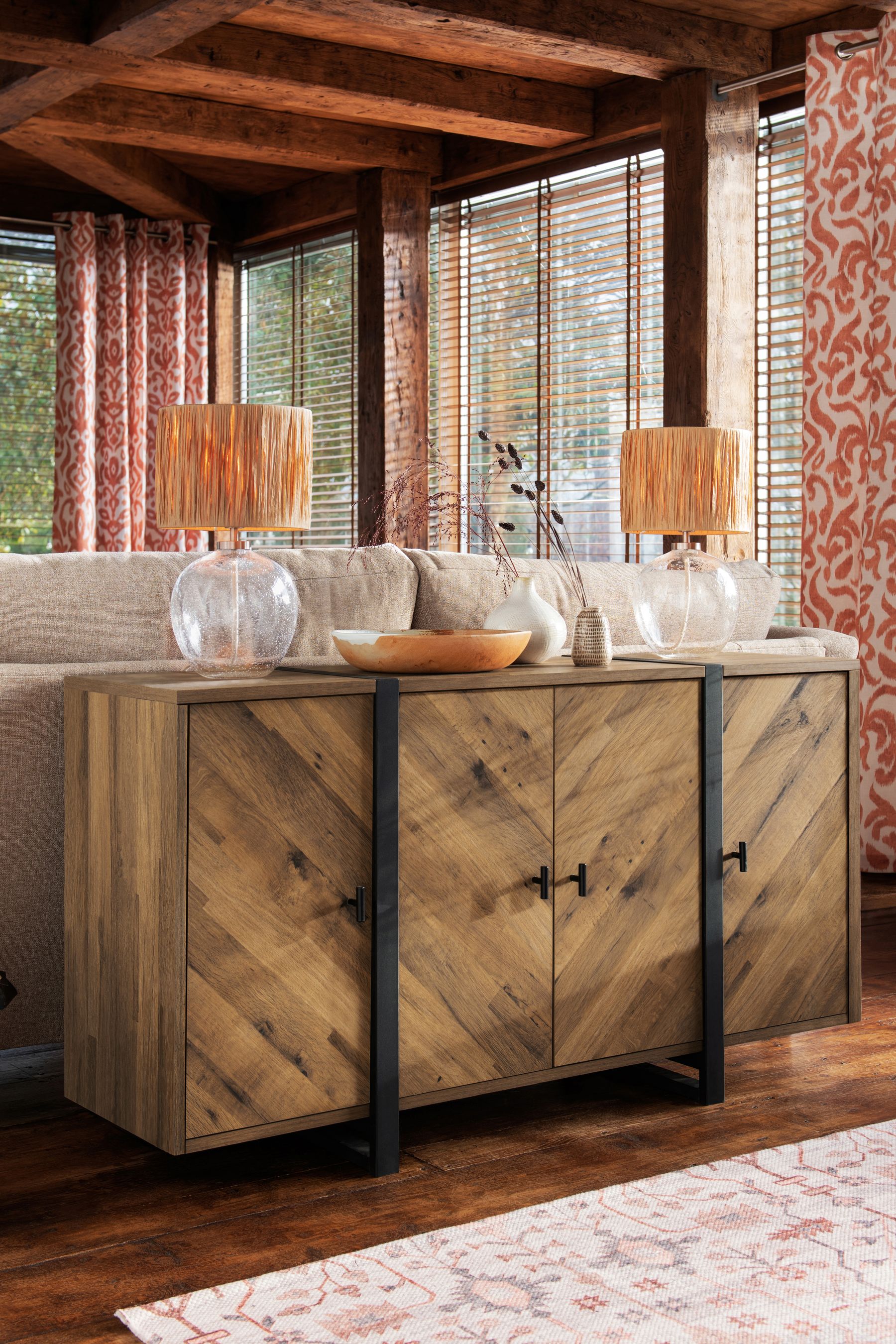 Oak chevron store sideboard