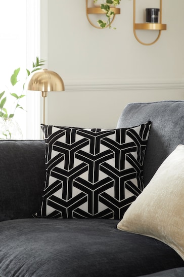 Black/White 50 x 50cm Geometric Flock Feather Filled Cushion