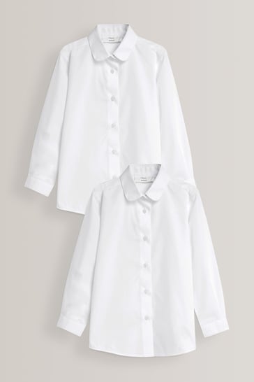 White 2 Pack Long Sleeve Curved Collar School Shirt (3-16yrs)