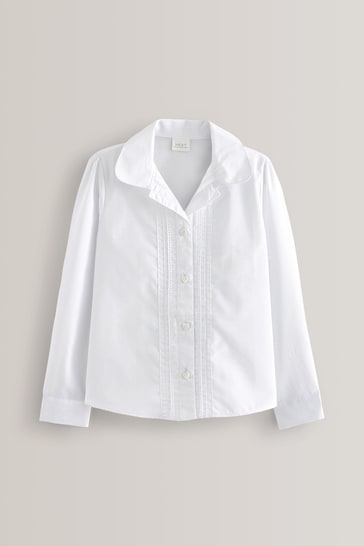 White Long Sleeve Lace Trim School Blouse (3-14yrs)