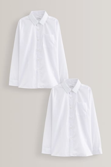 White Easy Fastening Long Sleeve School Shirts 2 Pack (3-12yrs)