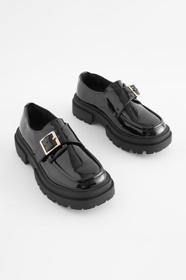 Black Chunky Monk Strap Shoes