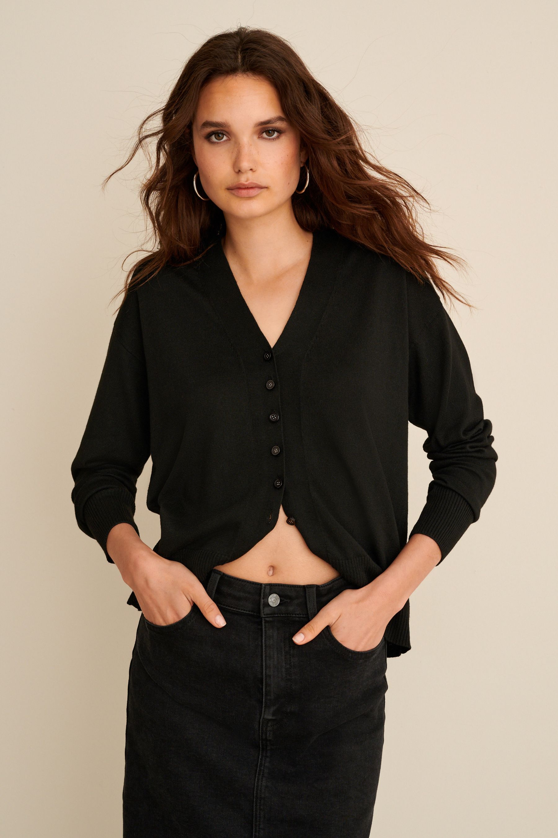 Womens black shop button cardigan