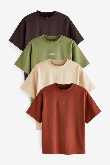 Khaki Green/Cement Brown Short Sleeve Relaxed Fit T-Shirts 4 Pack (3-16yrs)