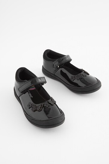 Black Butterfly Detail Wide Fit (G) Junior Leather School Mary Jane Shoes