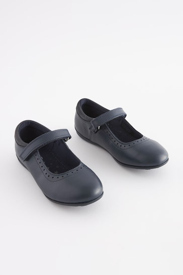 Navy Standard Fit (F) School Leather Mary Jane Brogues