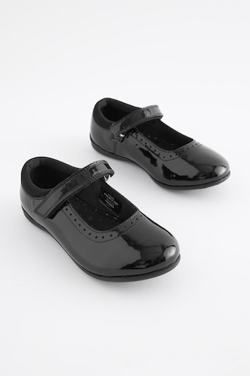 Black Patent Standard Fit (F) School Leather Mary Jane Brogues