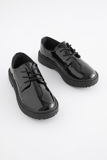 Black Patent Wide Fit (G) School Chunky Lace-Up Shoes