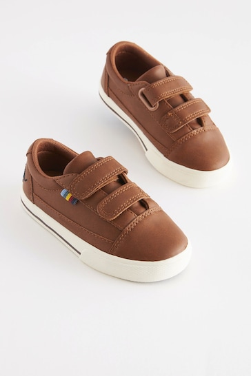 Tan Brown Standard Fit (F) Strap Touch Fastening Shoes