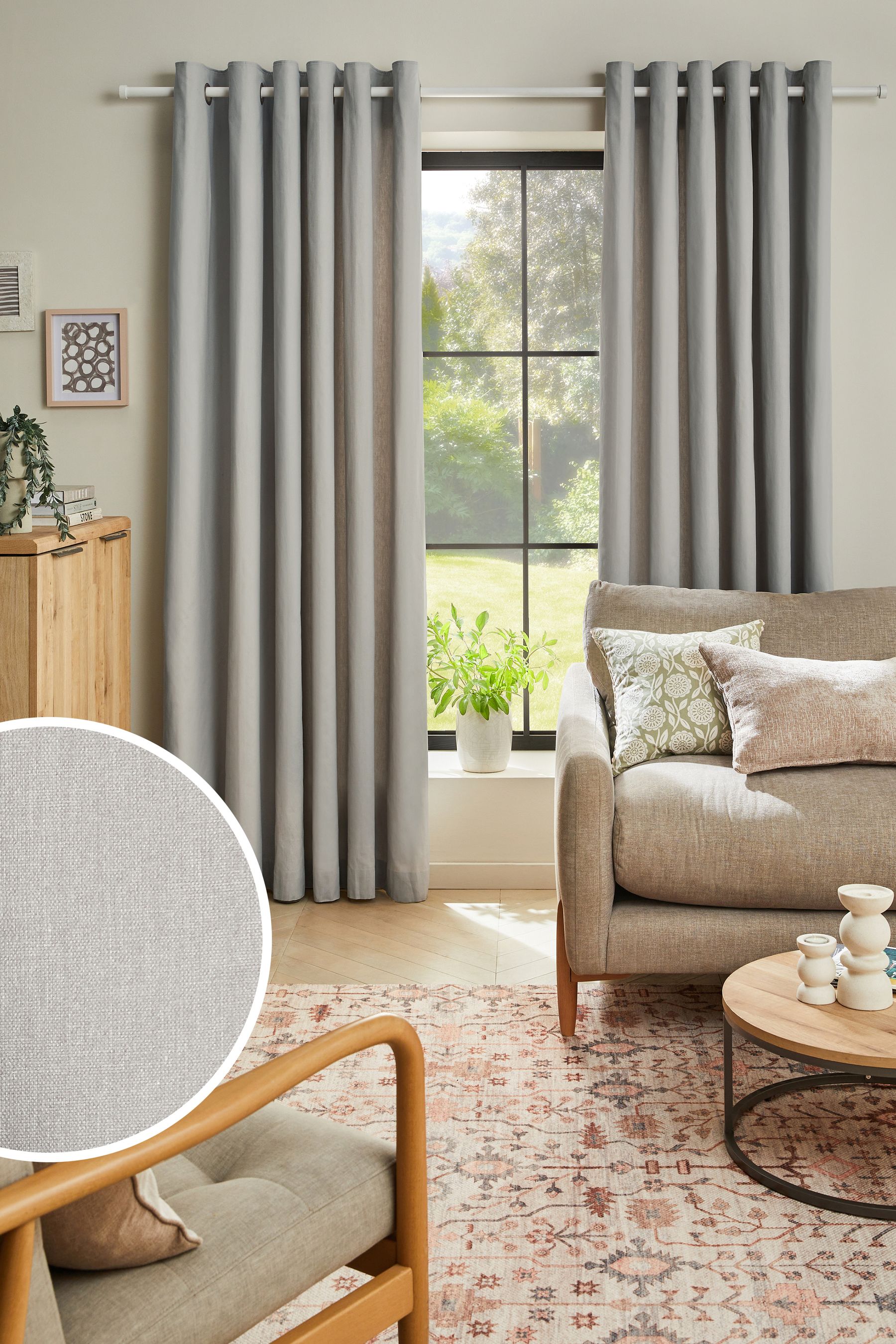 Silver Grey Cotton Lined Eyelet Curtains