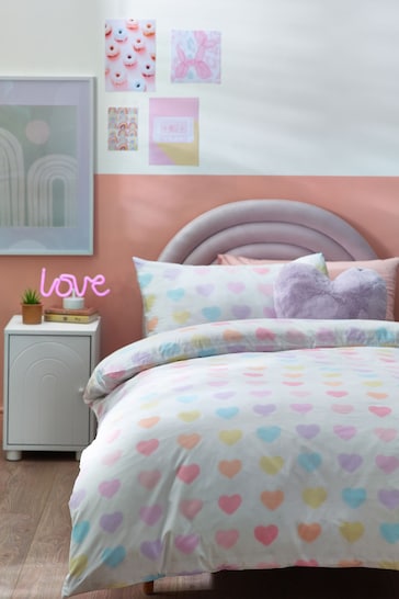 Blurred Hearts Printed Polycotton Duvet Cover and Pillowcase Bedding