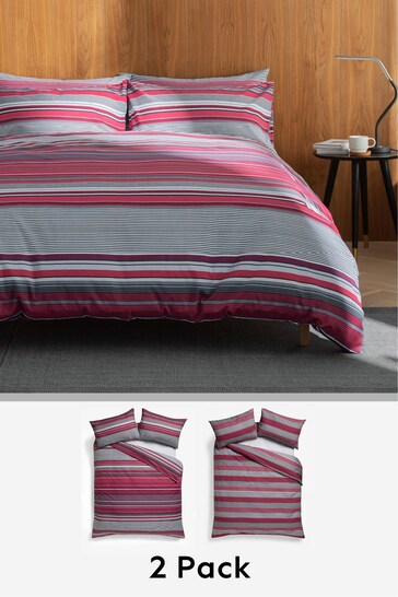 2 Pack Red Reversible Duvet Cover and Pillowcase Set