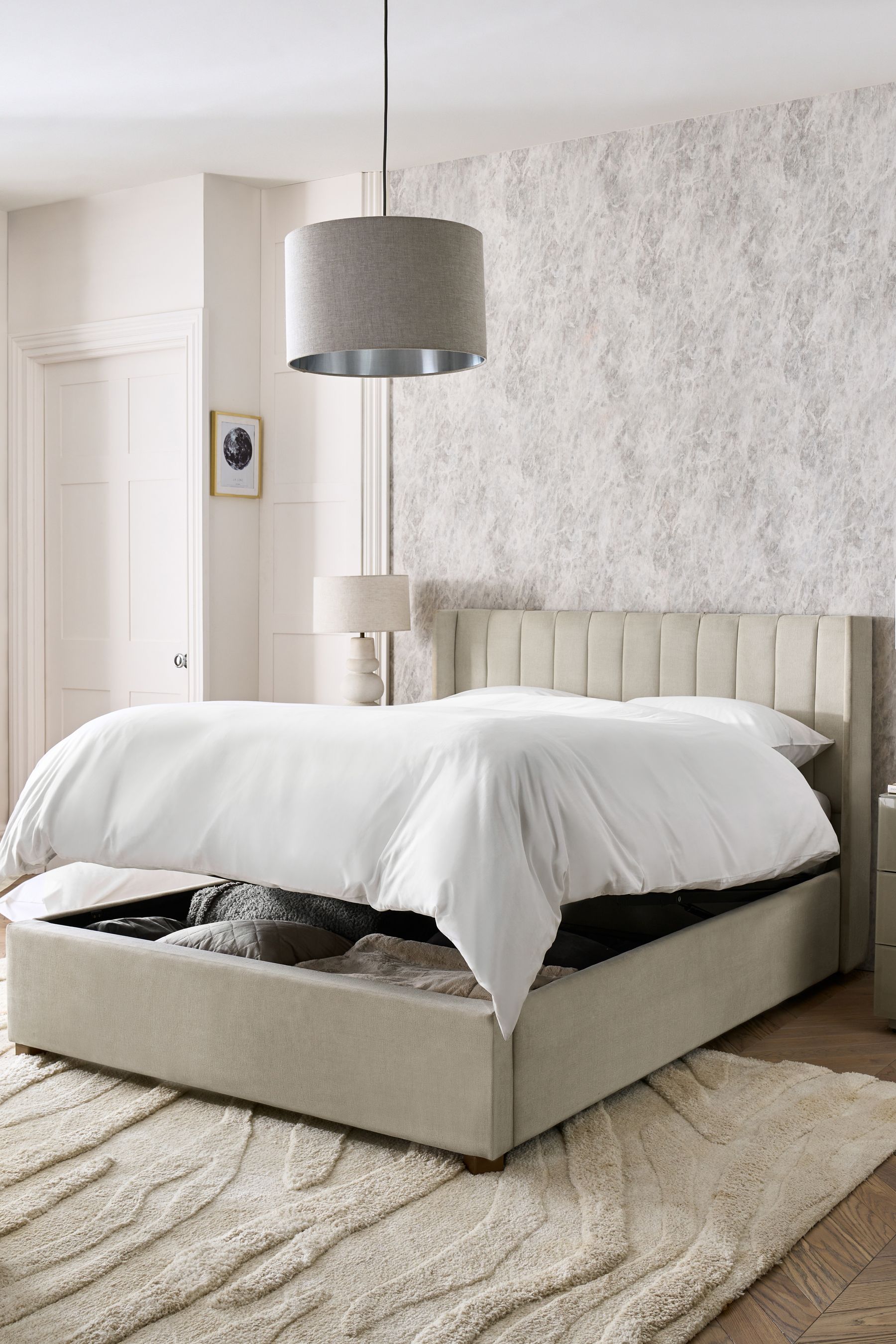 Buy Fine Chenille Light Natural Amelia Upholstered Ottoman Storage Bed