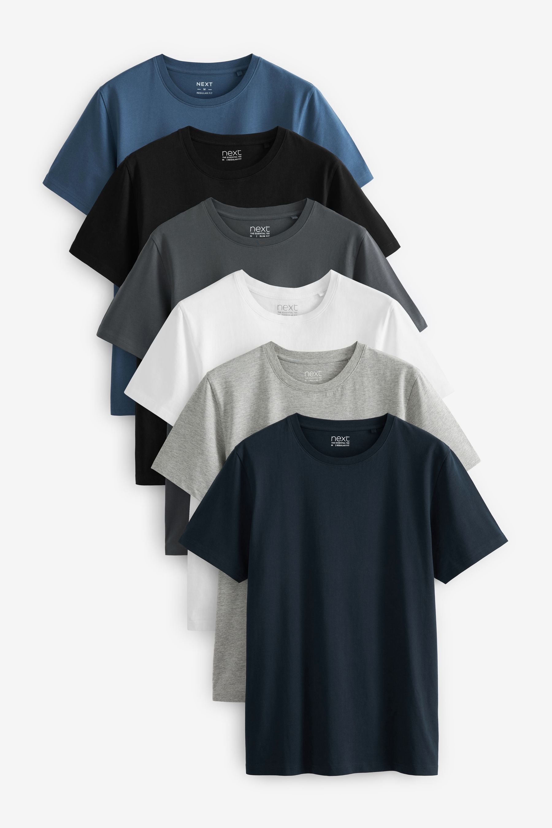 Buy Black Slate Grey Marl White Navy Blue T Shirts 6 Pack
