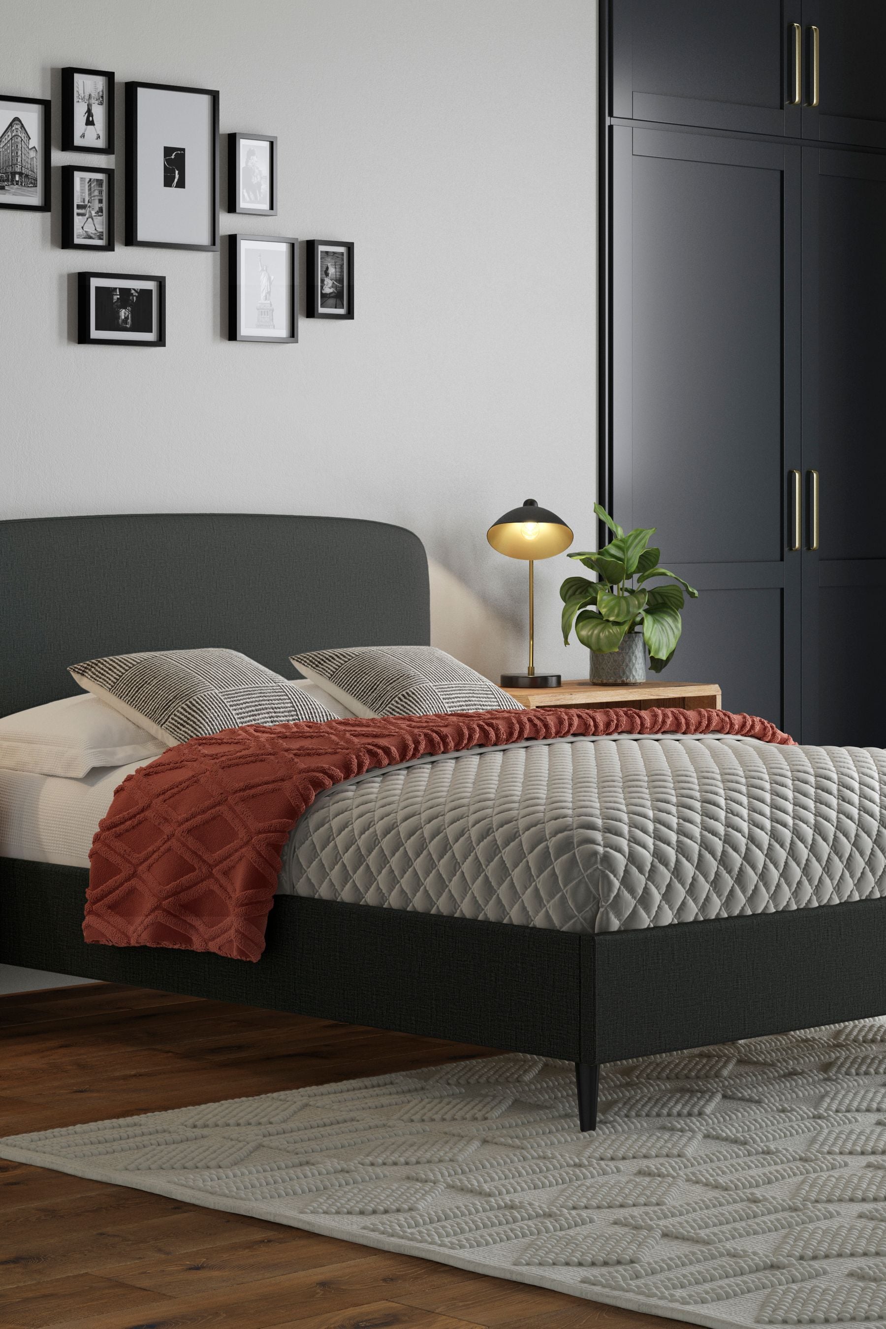 Charcoal upholstered sale bed frame