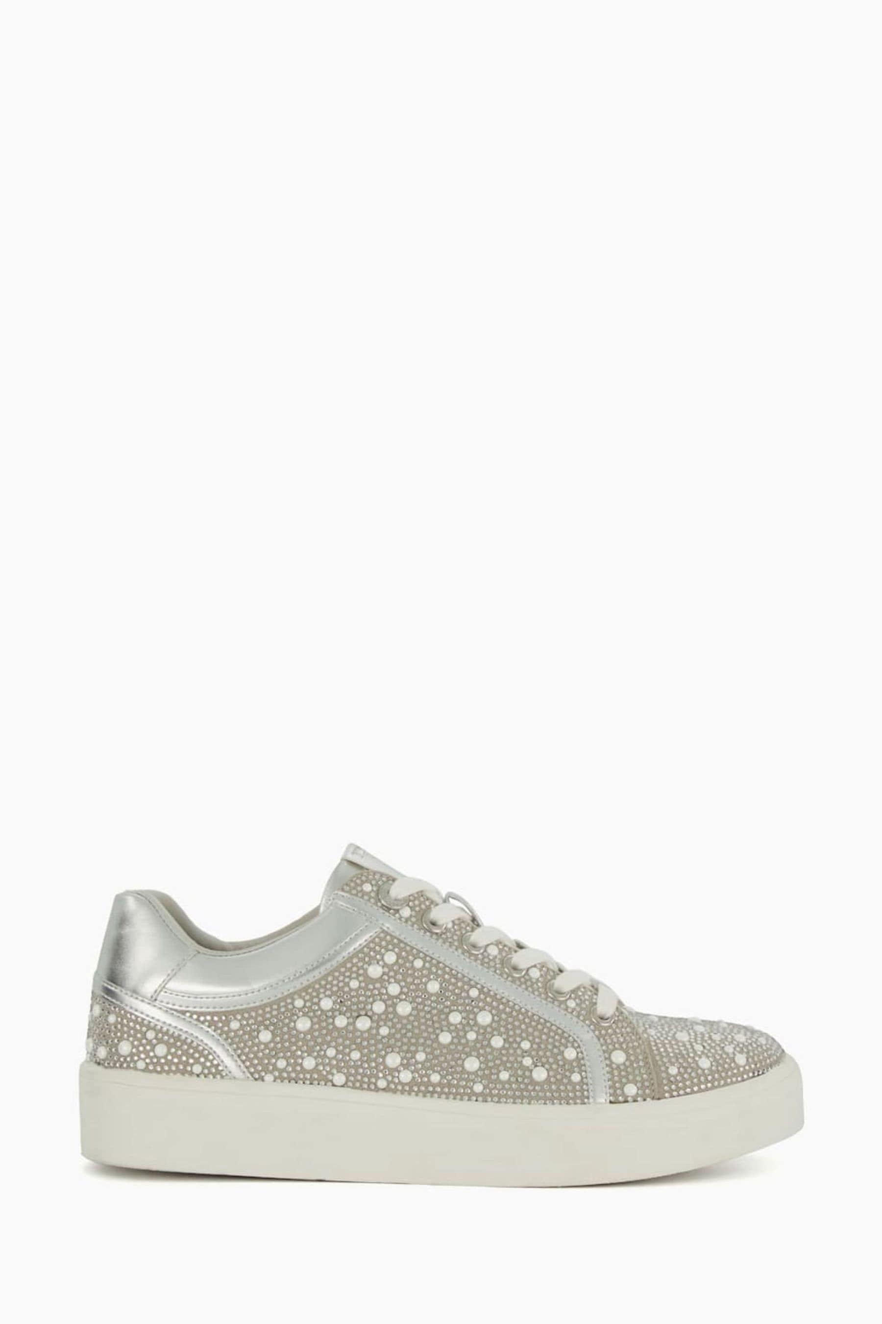 Buy Dune London Silver Everleas Embellished Cupsole Trainers from the ...