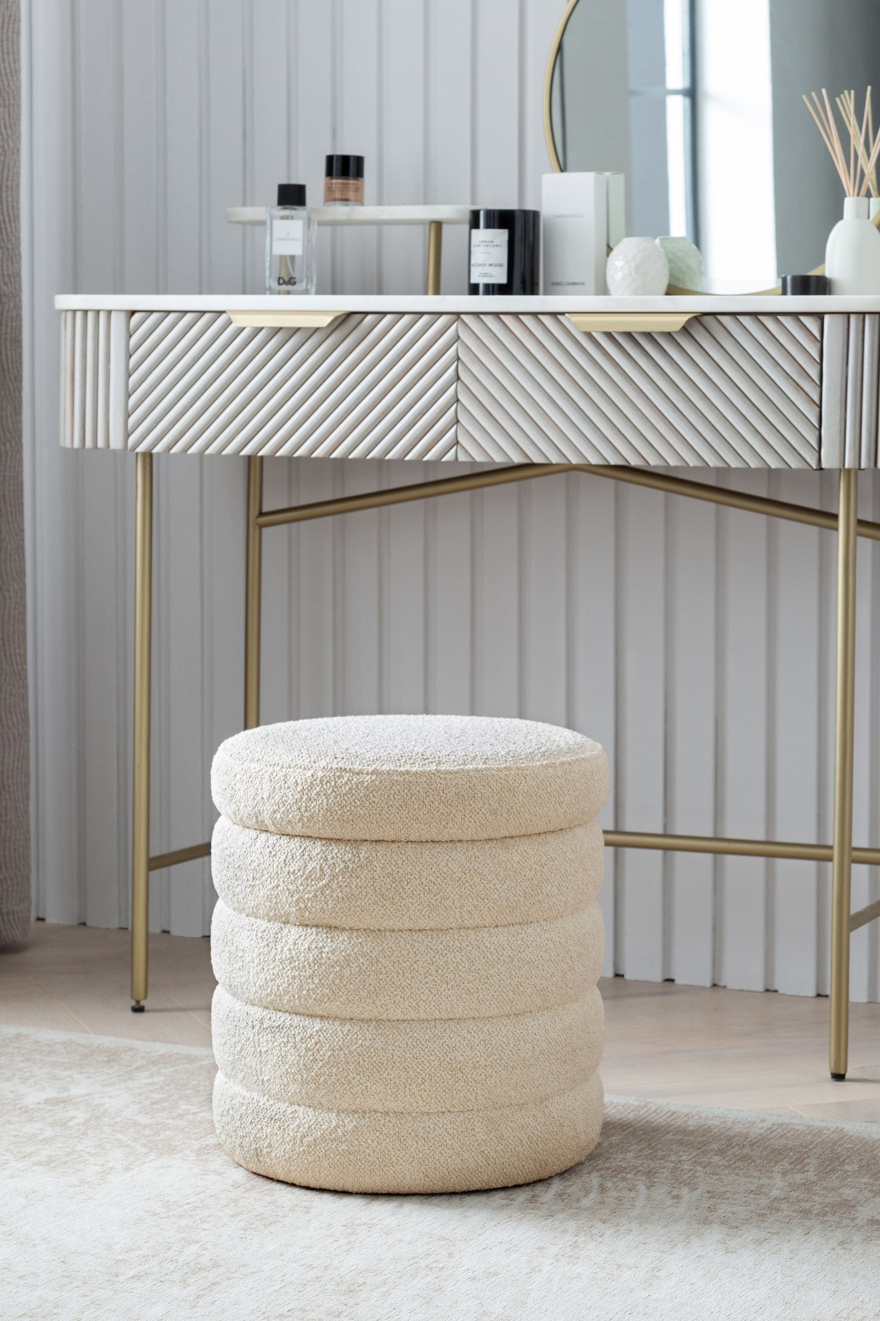 Buy Casual Boucle Oyster Natural Stella Ribbed Storage Stool from