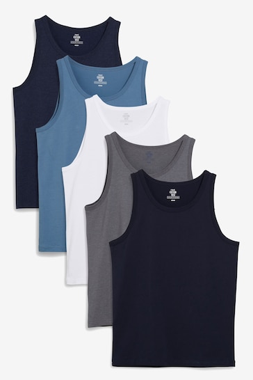 Navy Blue/Blue/White/Grey Marl Vests 5 Pack