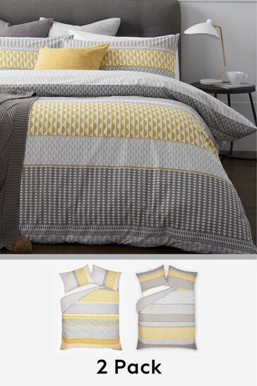 2 Pack Yellow Geo Reversible Duvet Cover and Pillowcase Set