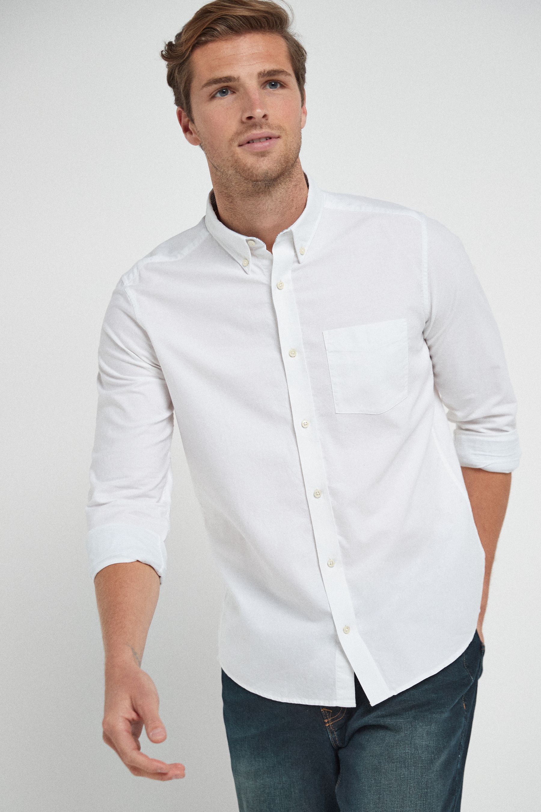 Buy White Regular Fit Long Sleeve Oxford Shirt from Next United Arab ...