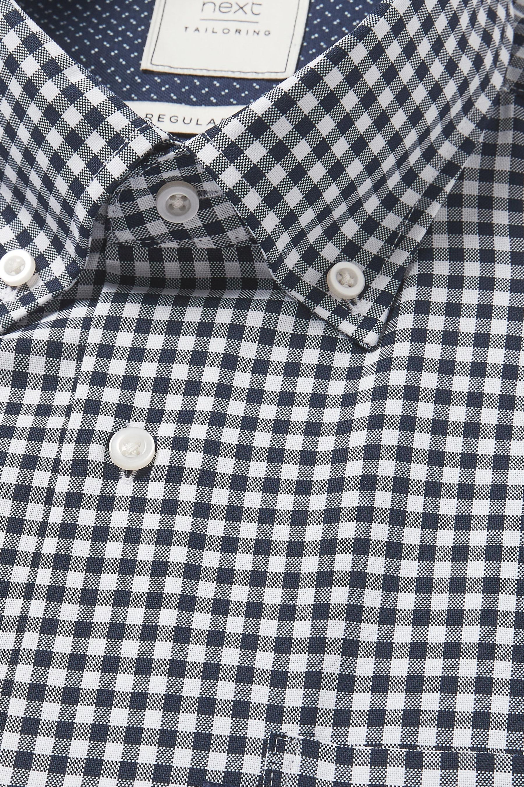 Buy Navy Blue/White Gingham Regular Fit Easy Iron Button Down Oxford ...