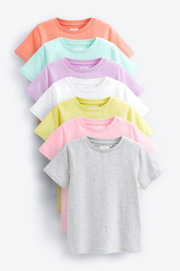 Multi 7 Pack Pastel Plain T-Shirts (3-16yrs)