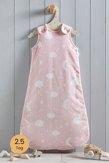 Pink Moon & Stars Baby 100% Cotton 2.5 Tog Sleep Bag