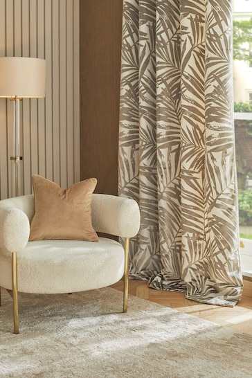 Champagne Gold Collection Luxe Velvet Leaf Eyelet Lined Curtains