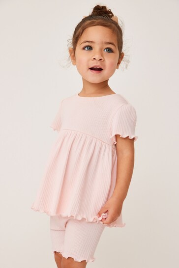 Pale Pink Short Sleeve Top And Shorts Set (3mths-7yrs)