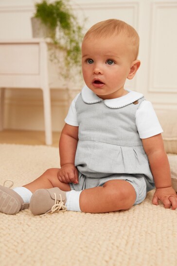Grey 3 Piece Baby Smart Check Romper, Bodysuit And Socks Set (0mths-2yrs)