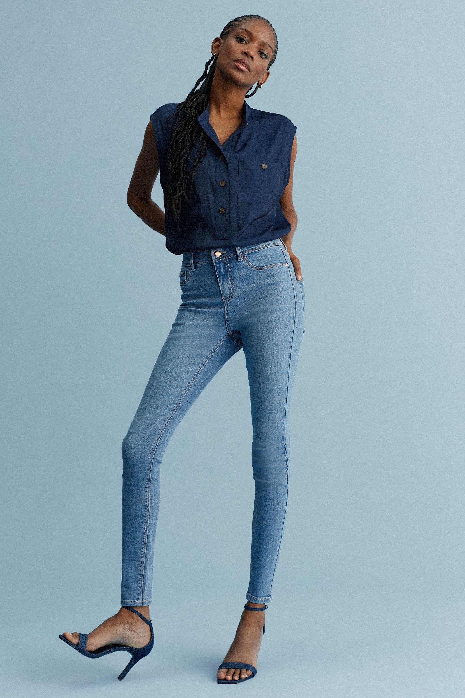 Buy Mid Blue Power Stretch Denim Leggings from the Next UK online shop