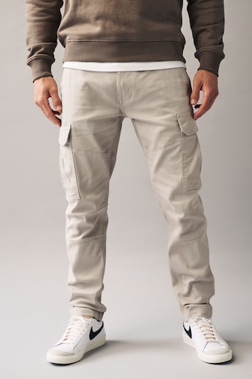 Light Stone Slim Fit Cotton Stretch Cargo Trousers