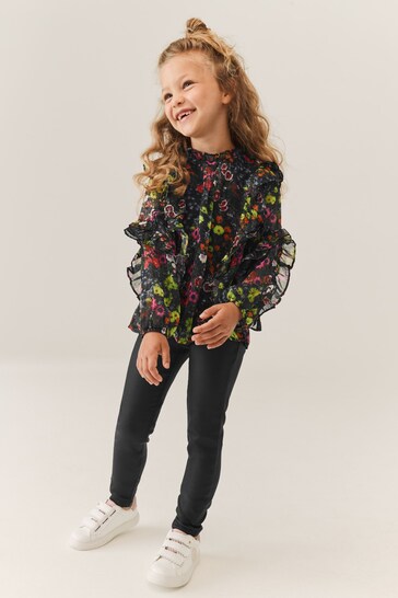 Baker by Ted Baker Black Legging and Floral Chiffon Blouse Set
