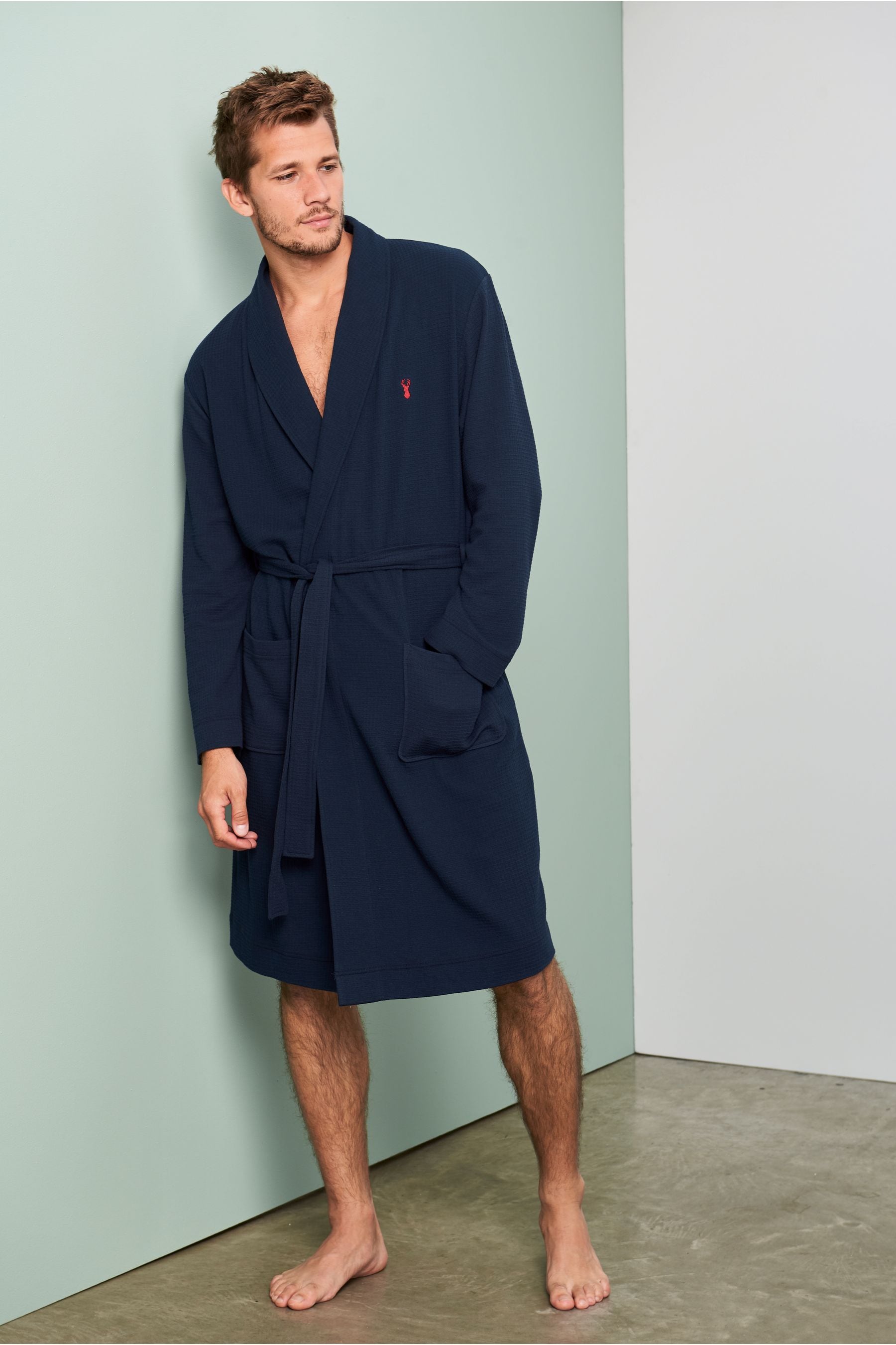 Navy Blue Lightweight Waffle Dressing Gown