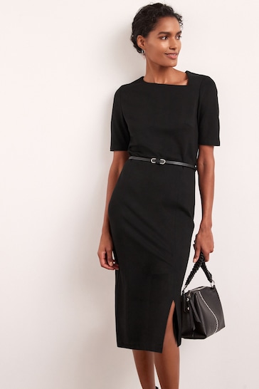 Buy Black Tailored Ponte Belted Midi Dress from the Next UK online shop