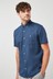 Navy Blue Regular Fit Linen Blend Short Sleeve Shirt