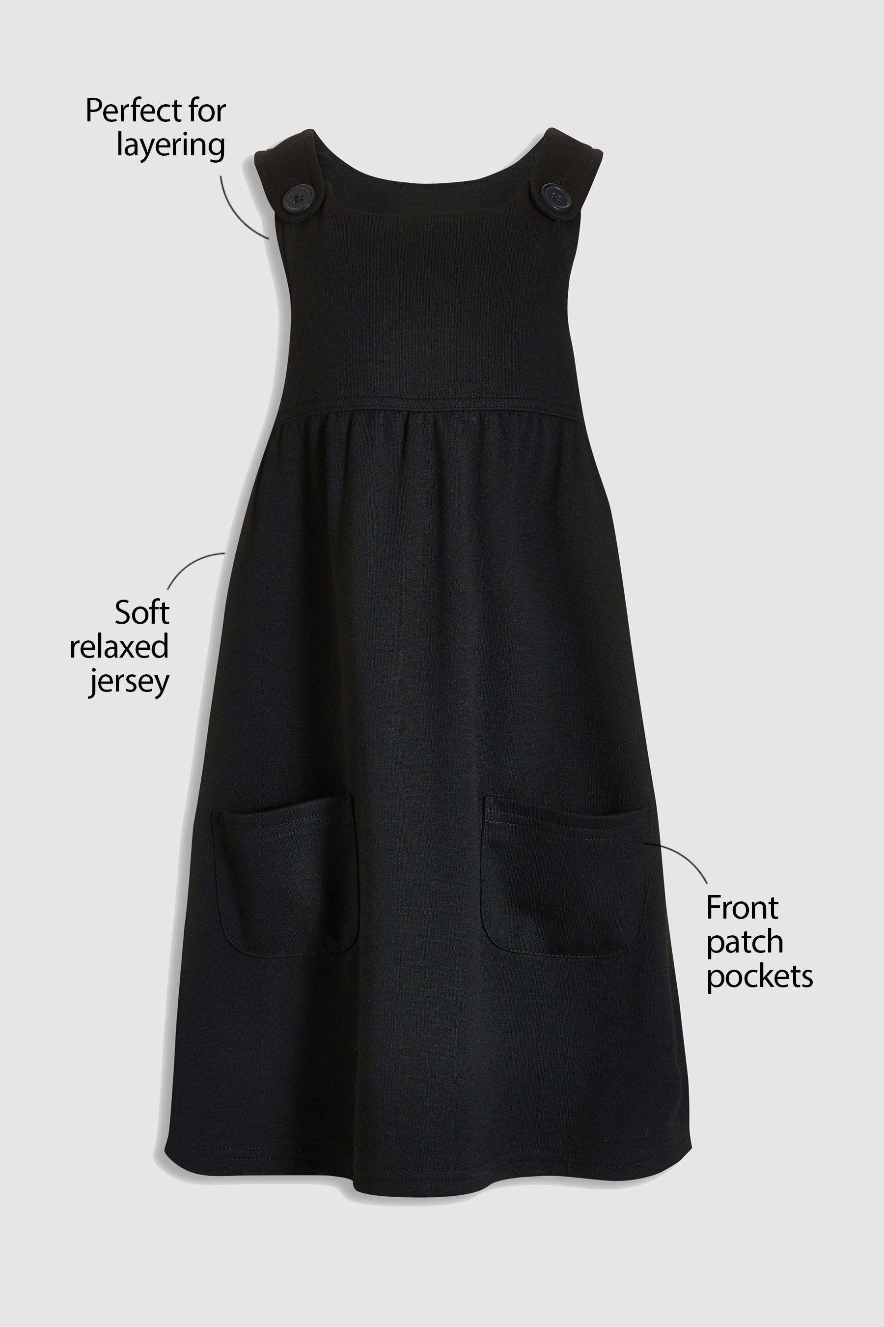 Black Jersey Stretch Pinafore School Dress 3 14yrs