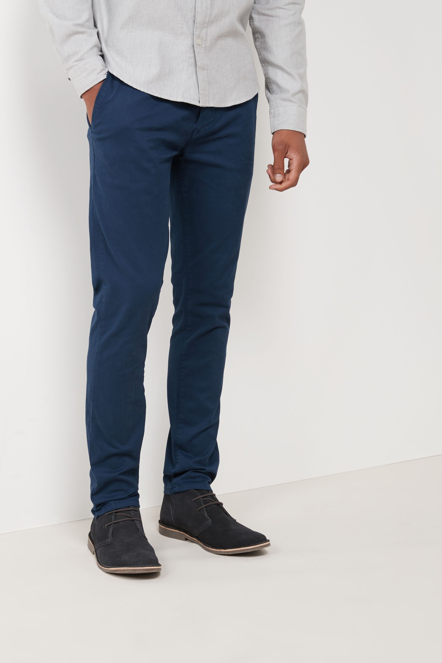 Buy Dark Blue Slim Fit Stretch Chinos from the Next UK online shop