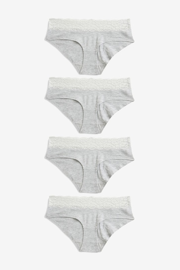 Grey Marl Short Cotton and Lace Knickers 4 Pack