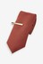 Rust Brown Slim Textured Tie With Tie Clip