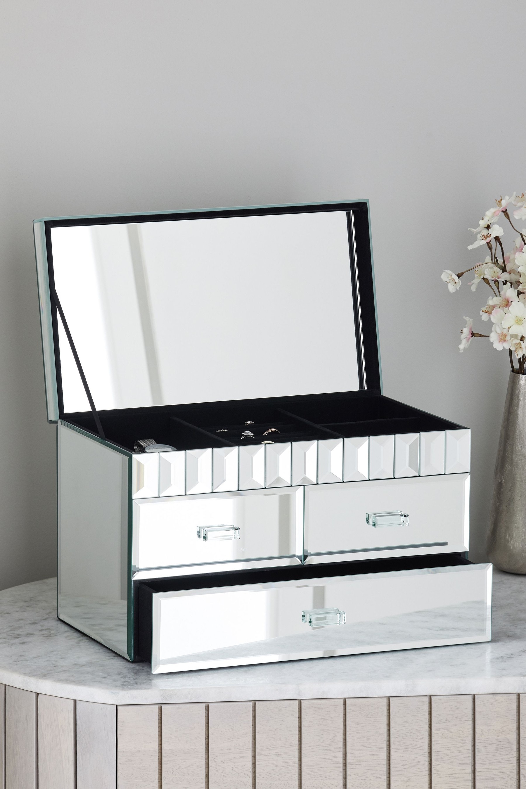Buy Silver Fleur Mirror Large Jewellery Box from the Next UK