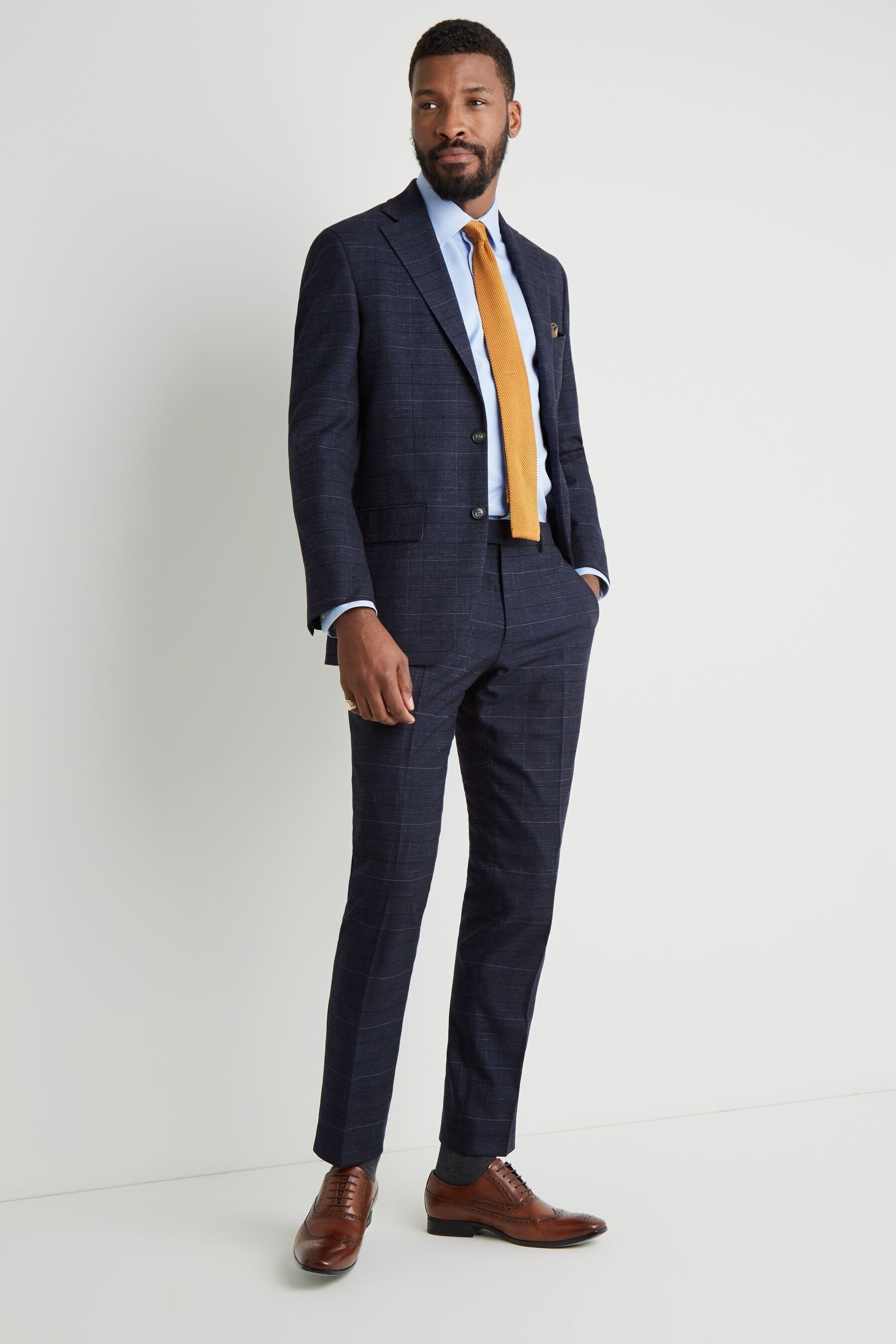 Buy Moss 1851 Tailored Fit Navy/Black Check Suit: Jacket from the Next ...